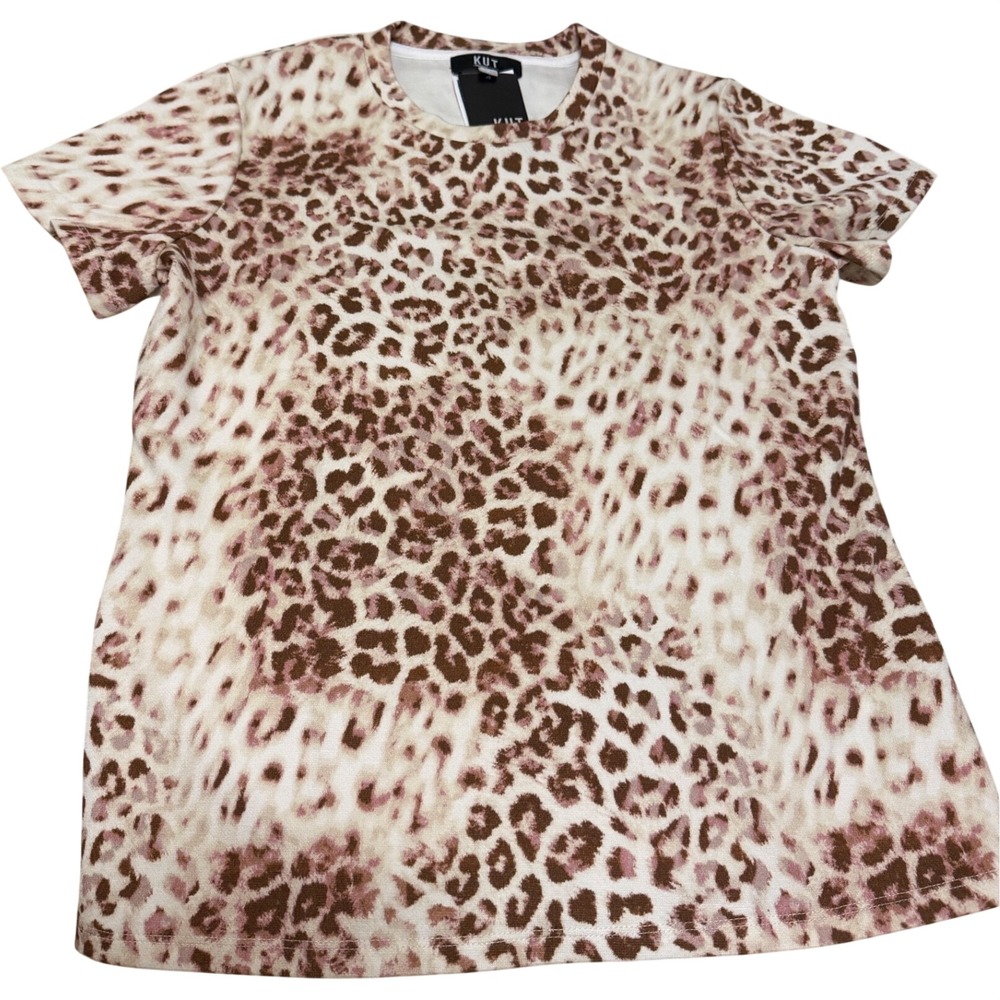 KUT from the Kloth Womens Leopard Print T-Shirt Cocao Taupe KT131802 Small NWT